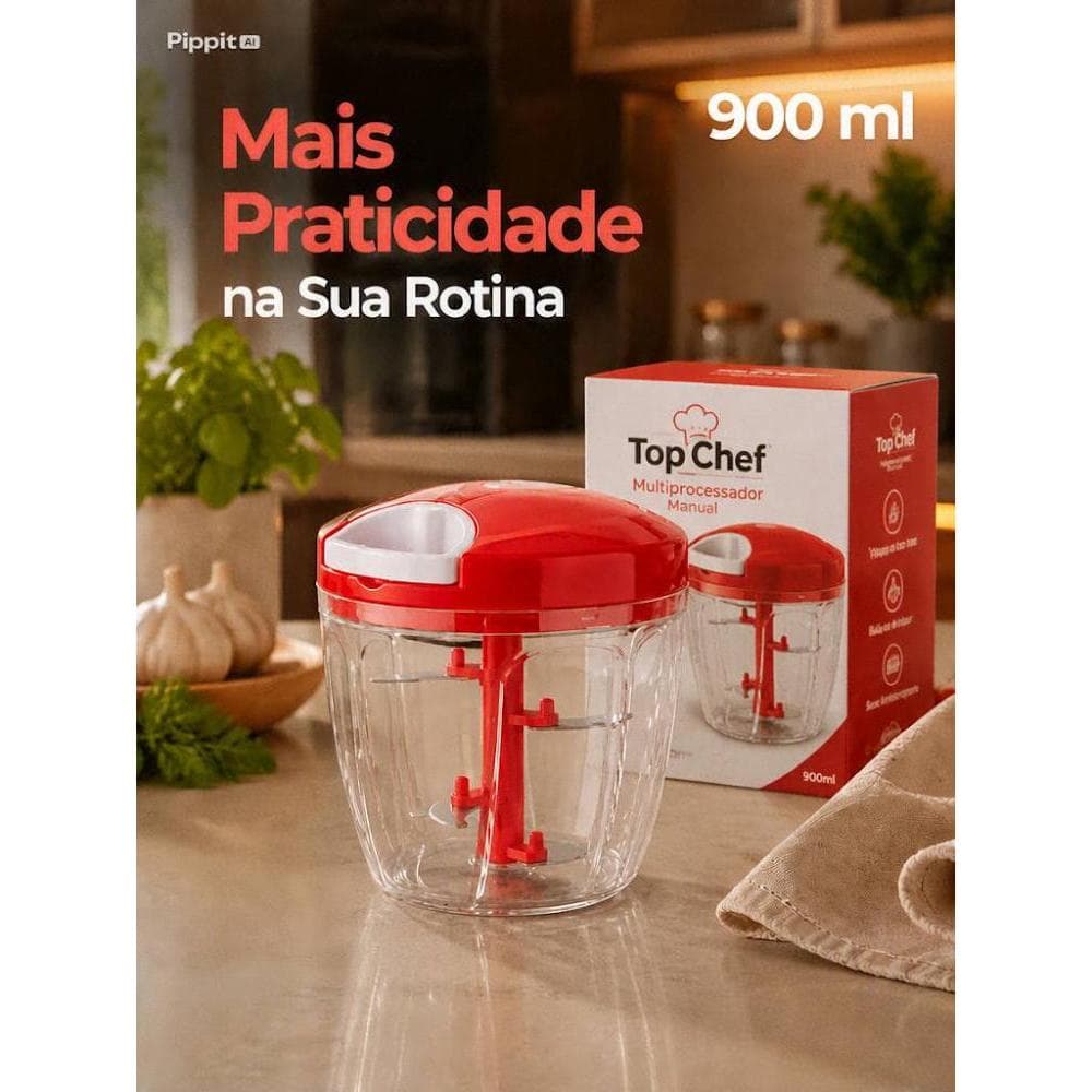 Processador De Alimentos Manual Grande 5 Lâminas Inox 900ml Triturador De Alho Cebola Legumes Temperos Mini Mixer
