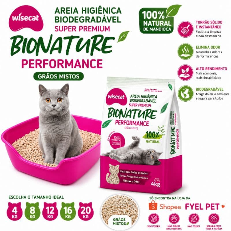 Areia para gato Bionature Biodegradável | Grãos Mistos | Areia de Gato 100% de Mandioca