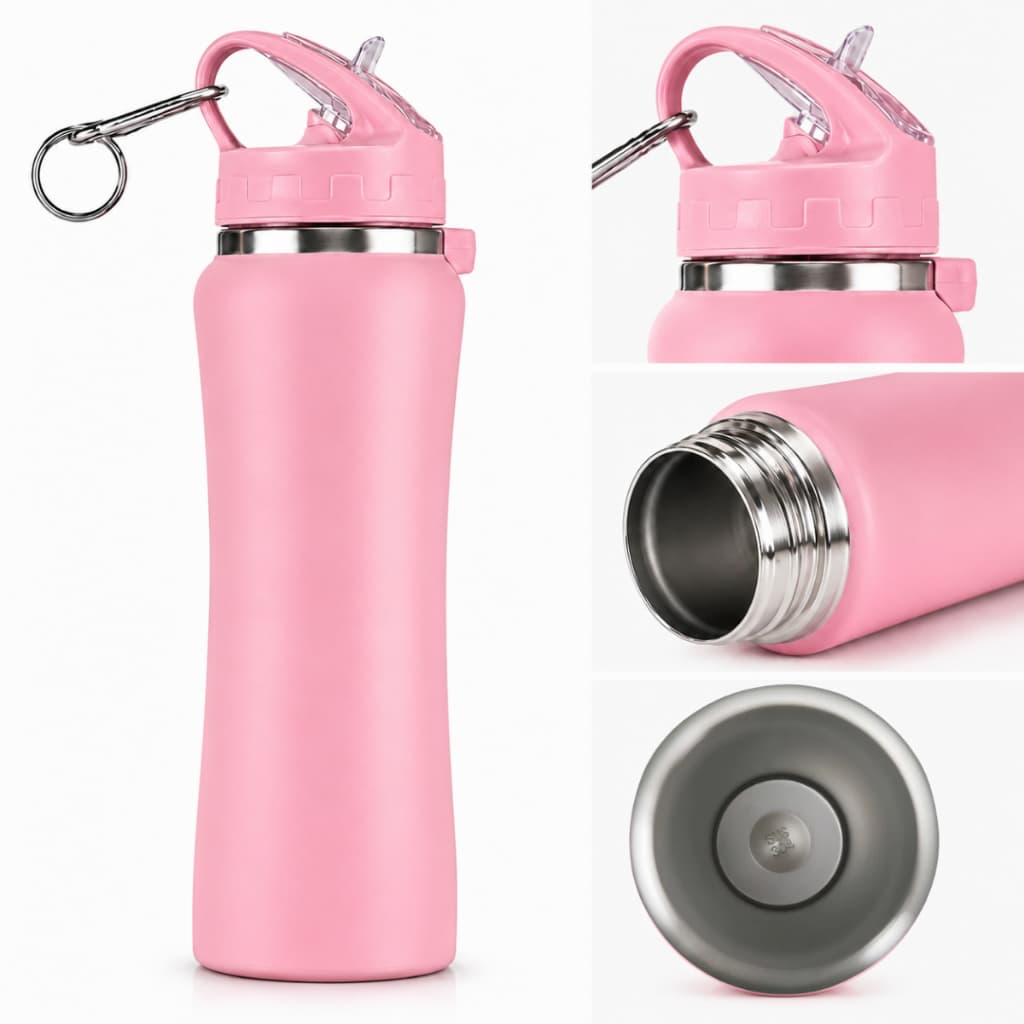 Garrafa Térmica Aço Inox Squeeze com Bico Flip Com Chaveiro Emborrachada 600ml