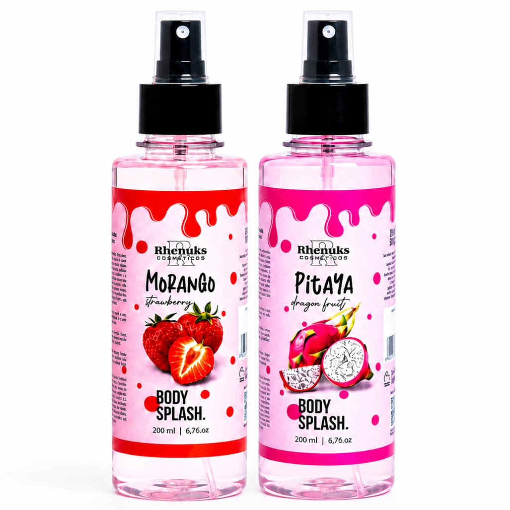 Kit 2 Body Splash Feminino Morango e Pitaya 200ml Rhenuks Cosméticos Spray Corporal Frutado