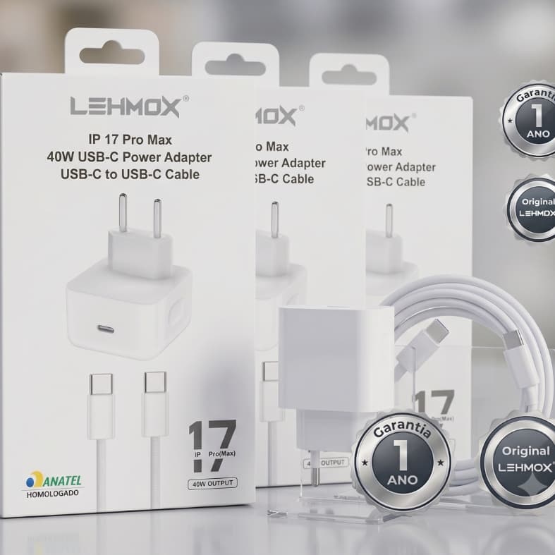 Kit Carregador Rápido Lehmox 40W + Cabo Tipo C Original IP 15/ IP 16/ 1P 17