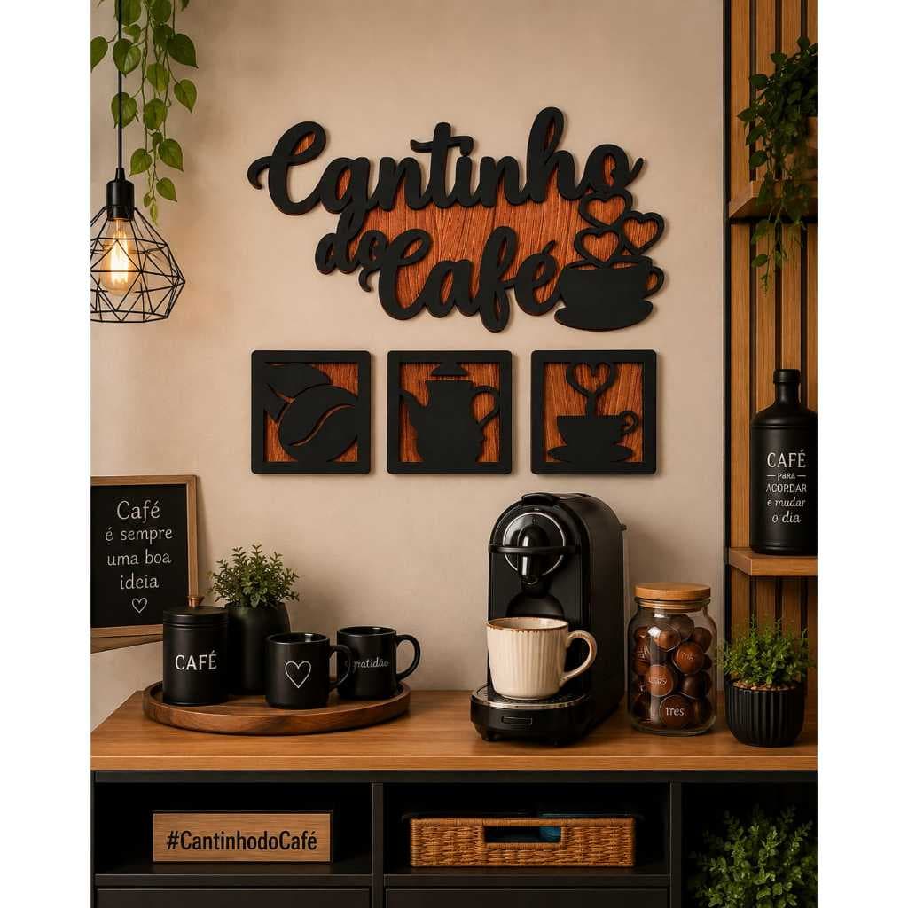Kit Cantinho do Café Decorativo 4 Peças em MDF – Decoração de Parede