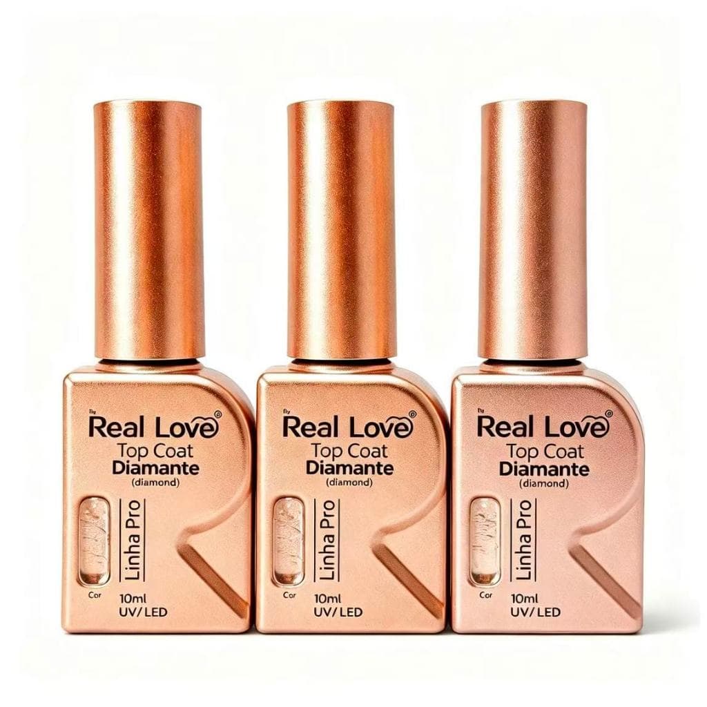 Kit com 3 unidades Top Coat Diamante -10ML-Real Love Linha Pro TOP COAT DIAMANTE