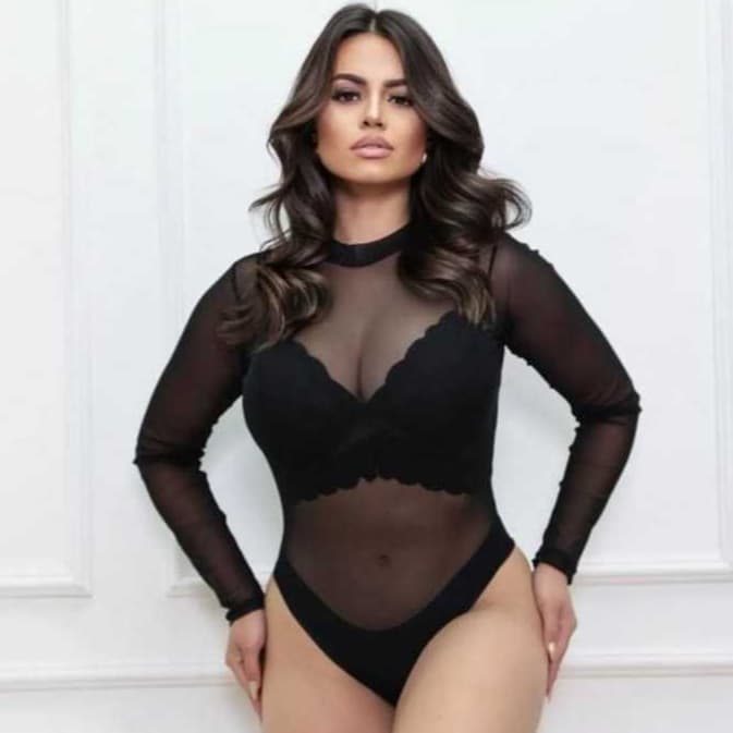 Body Feminino De Tule Blusa Bori Manga Longa Transparente, Body Tule Transparente Feminino Manga Longa Gola Alta