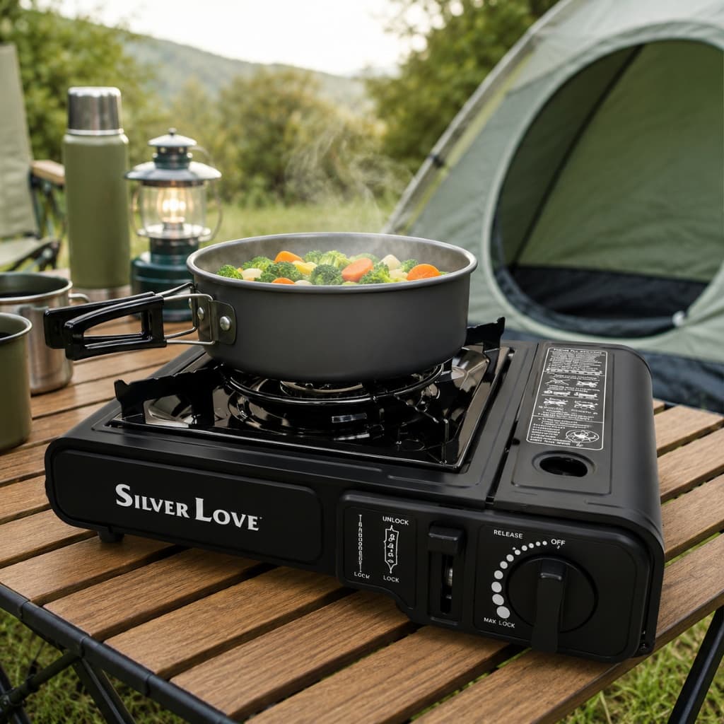 Fogareiro Fogão Portátil Camping Pesca Viagem Chama Ajustável Trava Para Gás Ultra Leve Compacto