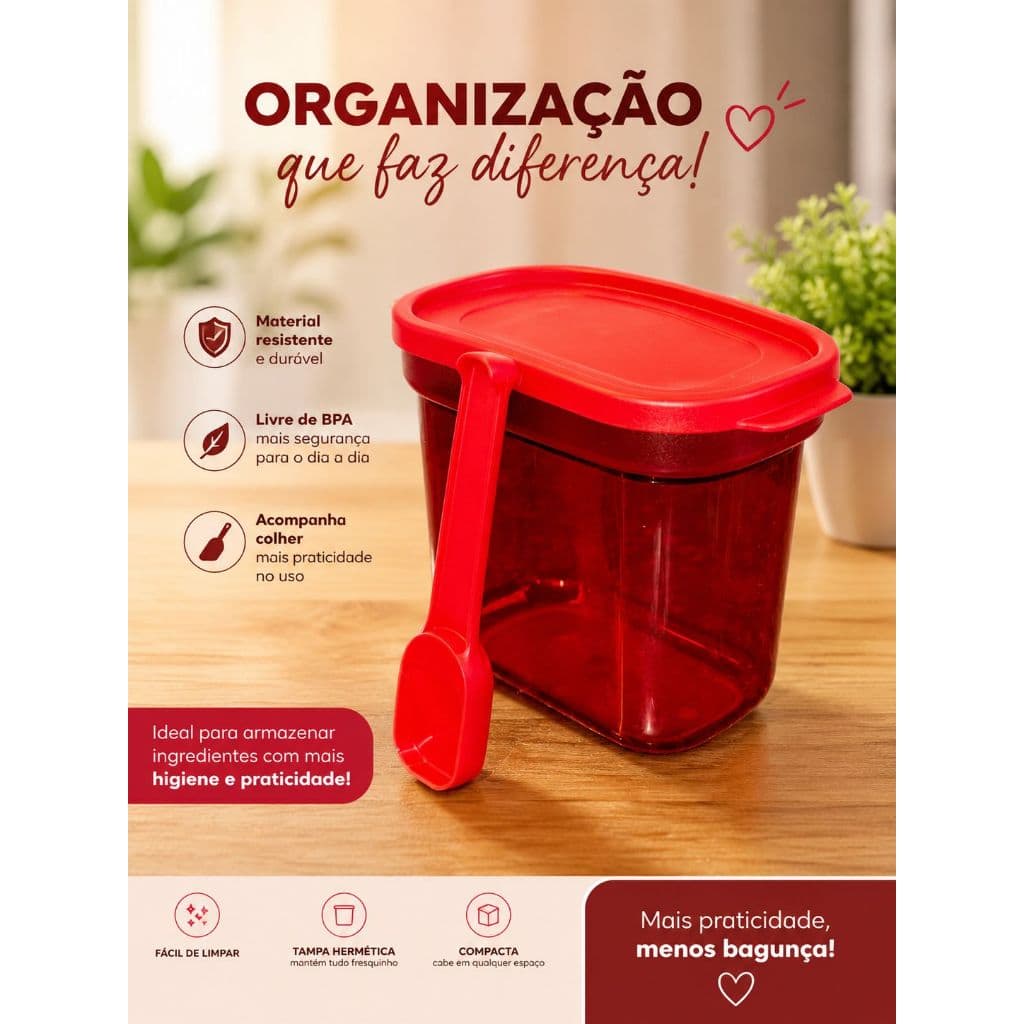 Pote Umami 500ml Tupperware com Colher | 3 Peças | Pote para Lanches, Saladas e Sobremesas