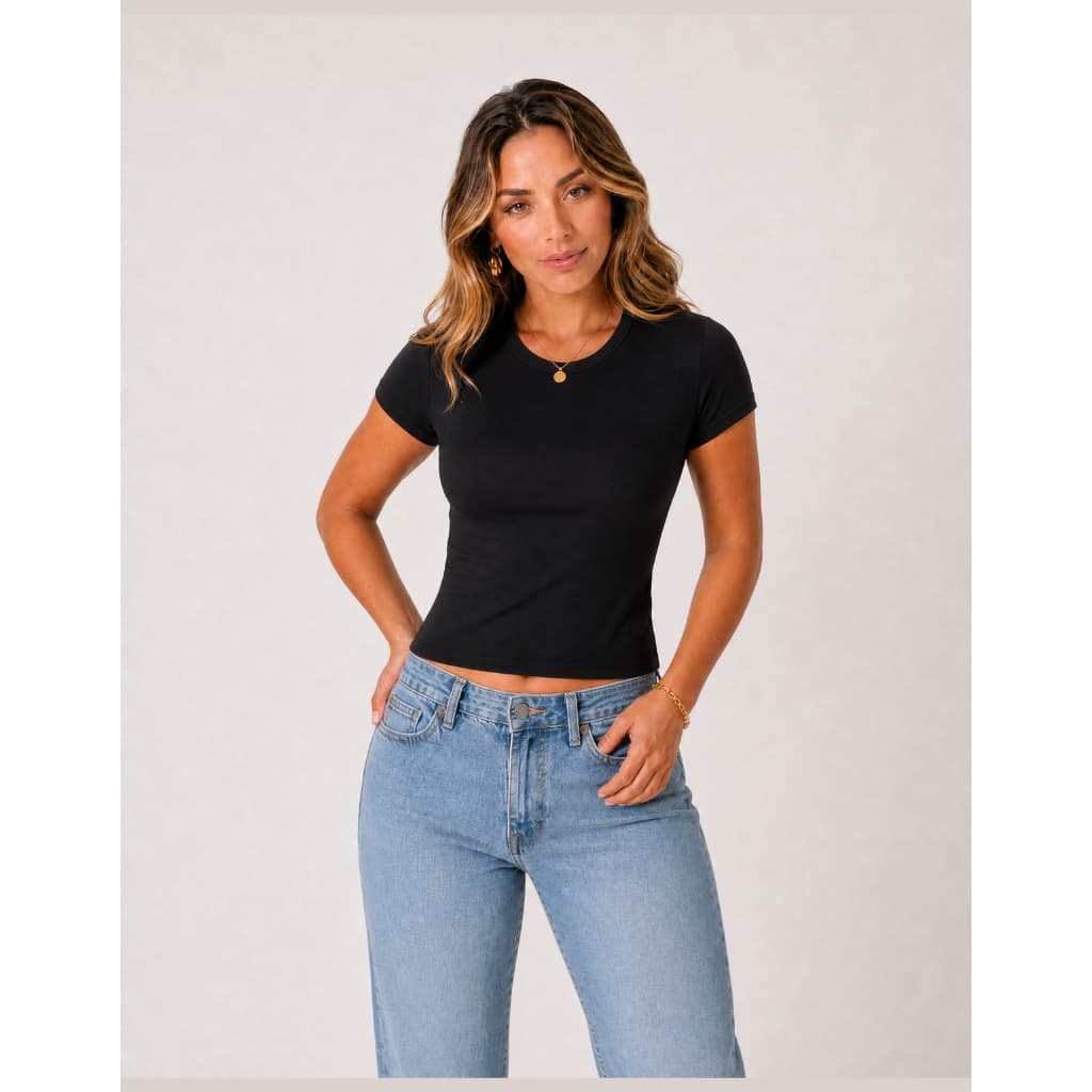 Baby Tee Feminina com Forro Manga Curta Blusa Slim Fit Basica Academia Compressão