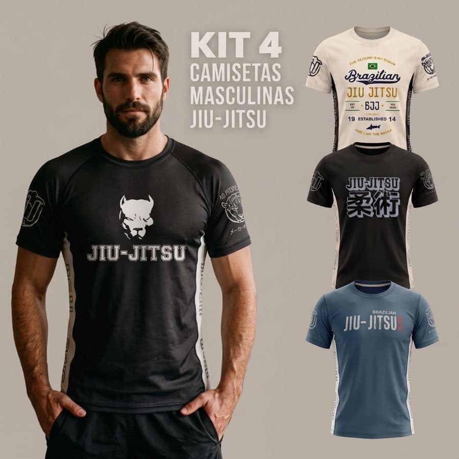 Kit 4 Camisetas Masculinas Jiu Jitsu Dry Fit MMA Treino Academia