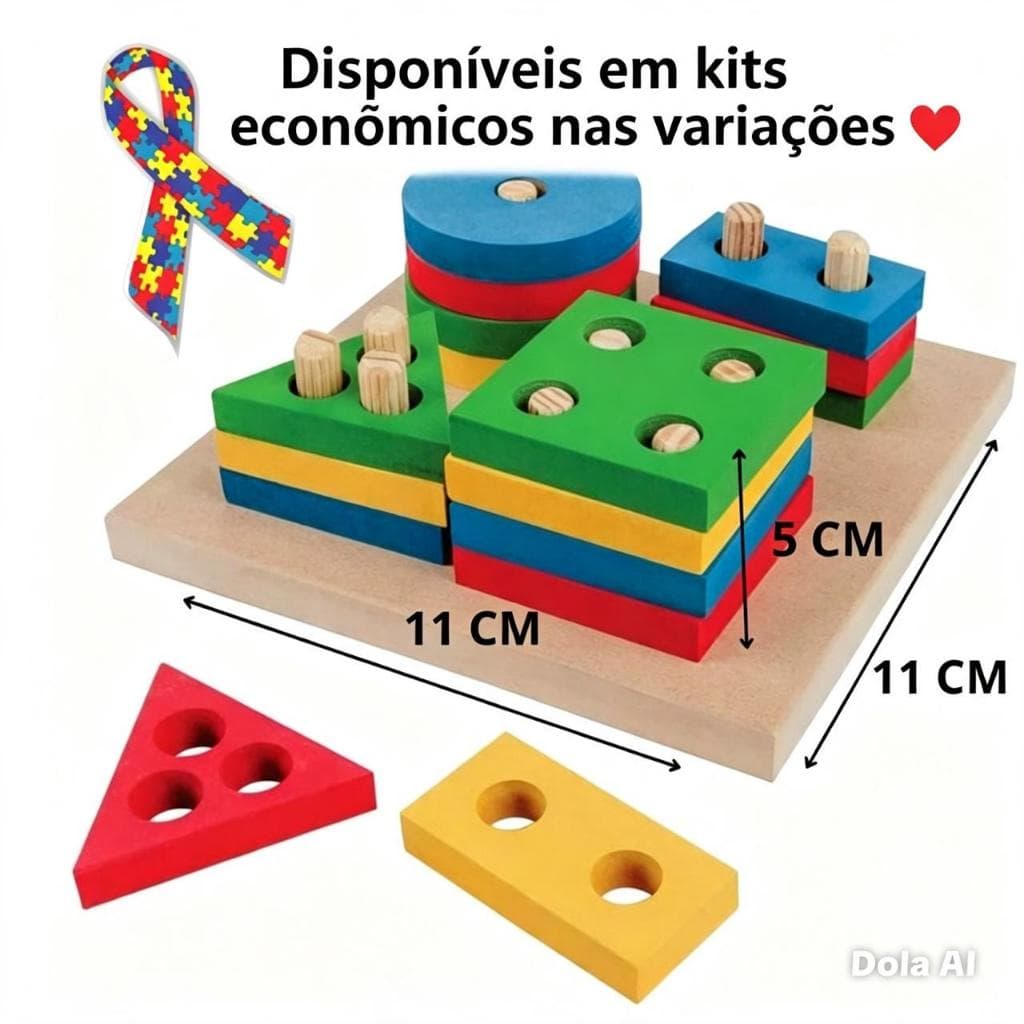 Brinquedo Educativo infantil divertido prancha Madeira Montessori ,encaixe  Multicolorido 16 Peças