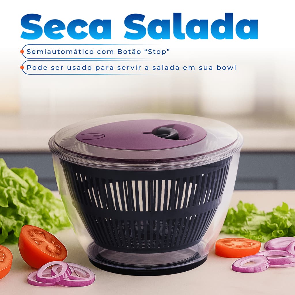 Centrífuga de Salada 4,5L Secadora de Folhas Verduras e Legumes Semiautomática