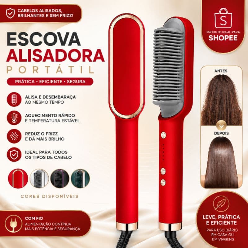 Escova Alisadora Mini Alisador de Cabelo Branco - Compacta, Versátil e Segura