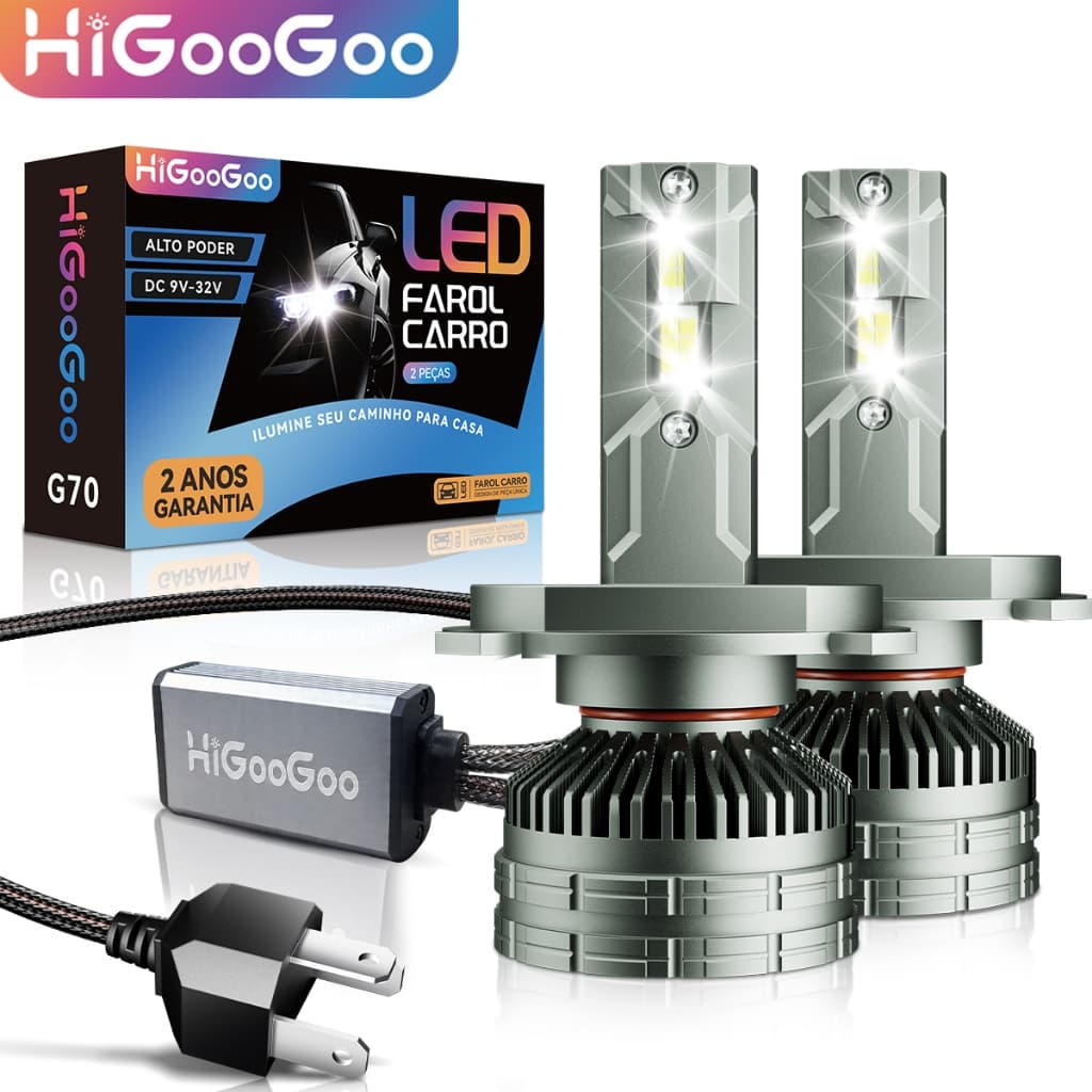 HiGooGoo Lâmpada LED Automotiva H4 H7 H11 H1 40000 Lúmens 6500K Farol Super Brilhante IP65 200W