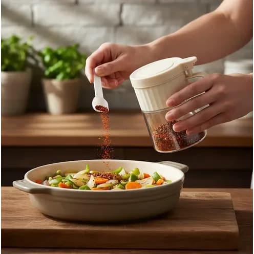 Porta Temperos Vidro 280ml com Colher Tampa Hermética Organizador de Condimentos para Cozinha