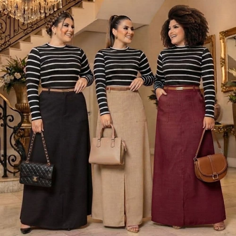 Saia Longa Em Linha Bolso E Zíper Lateral Moda Evangélica Plus Size M ao XG / Fardamento E Congresso