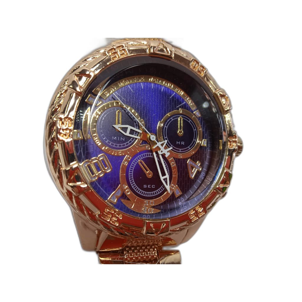 Relógio Azul Pulseira De Aço Dourada com 3 marcadores dentro