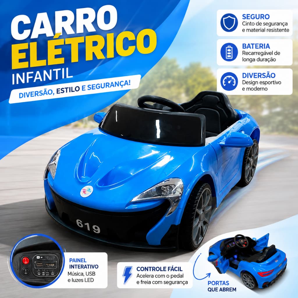 Mini Carro esportivo Elétrico Infantil recarregável Potente com bateria de longa duração brinquedo Infantil
