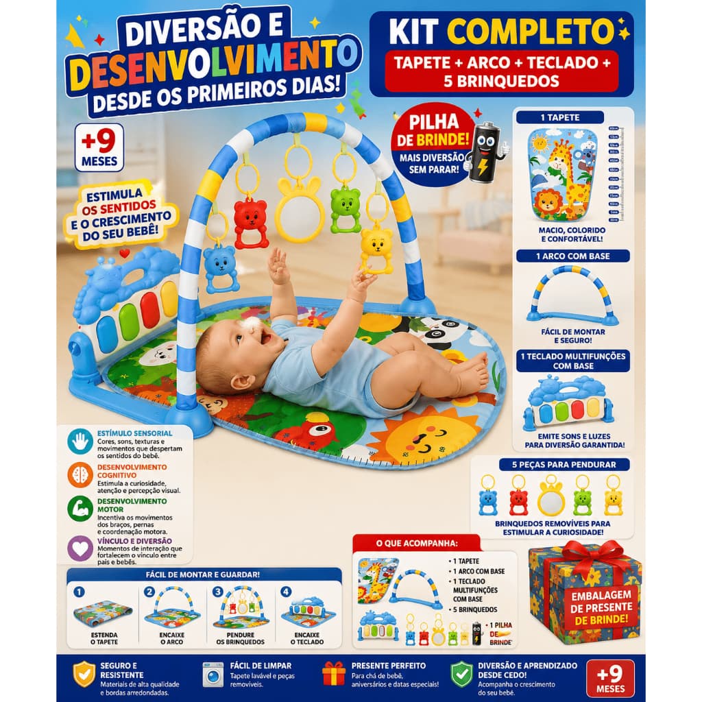 Tapete Atividades Ginásio Musical Bebê Com Mobile E Teclado Atacarejo Kids