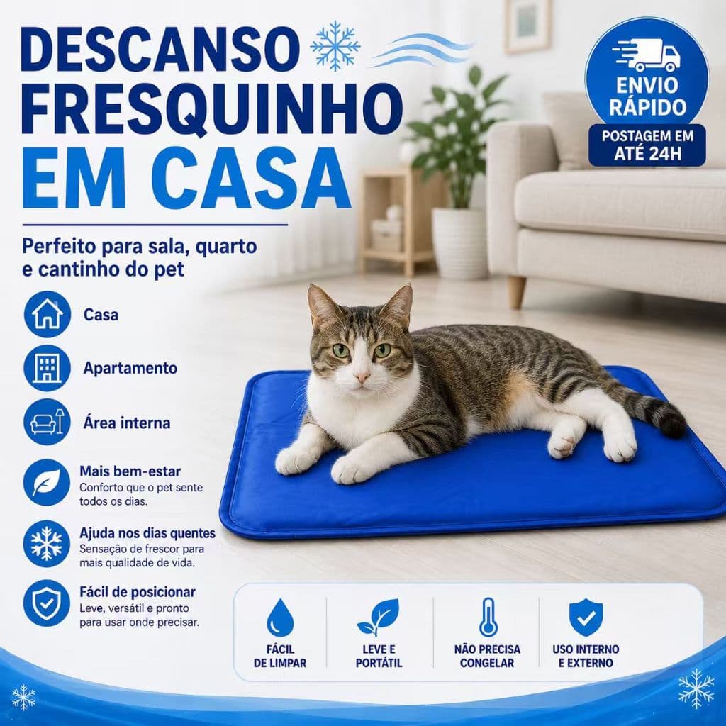 Tapete Pet Gelado de Água Grande 50x90cm Refrescante para Cães e Gatos Verão
