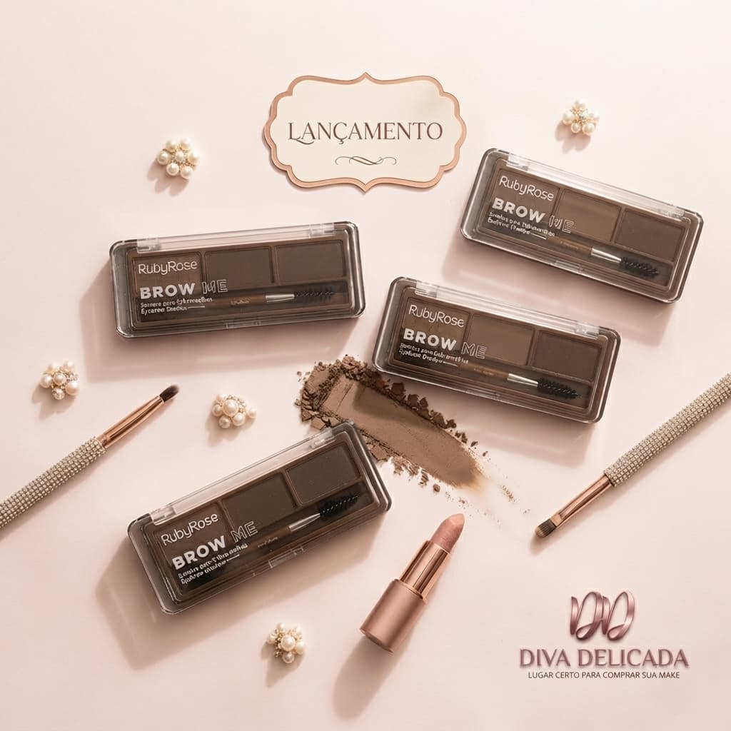 Sombra para Sobrancelhas Ruby Rose Brow Me Cream Powder Preenchimento Natural Alta Fixação e Fácil de Esfumar Lançamento