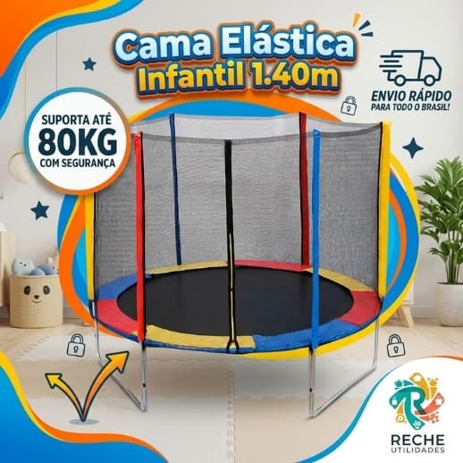 Cama elástica pula pula infantil trampolim 1.40m com tela de proteção playground desmontável brinquedo menino menina