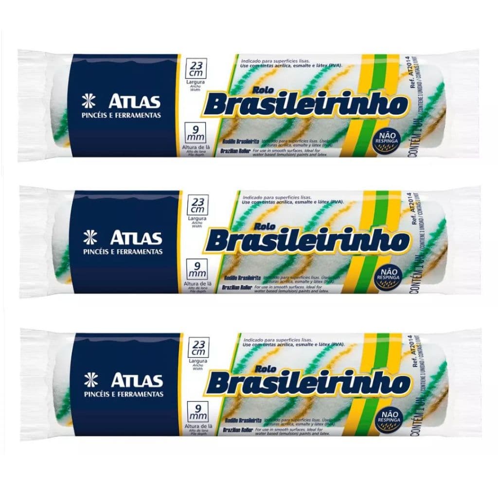 Kit 3 Rolo De Lã Pintura Anti Respingo 23cm Brasileirinho