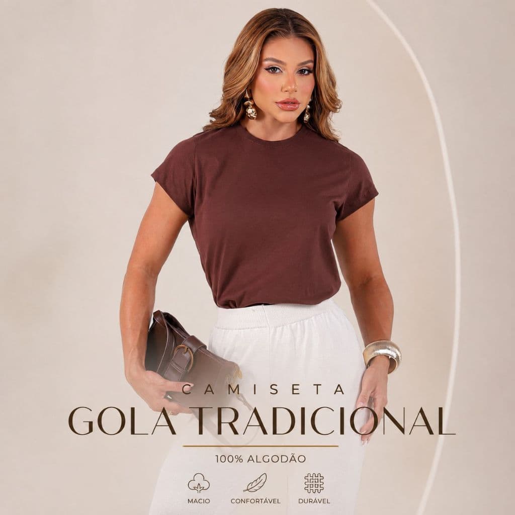 Blusa Feminina T-shirt Básica Lisa Elegante Gola O