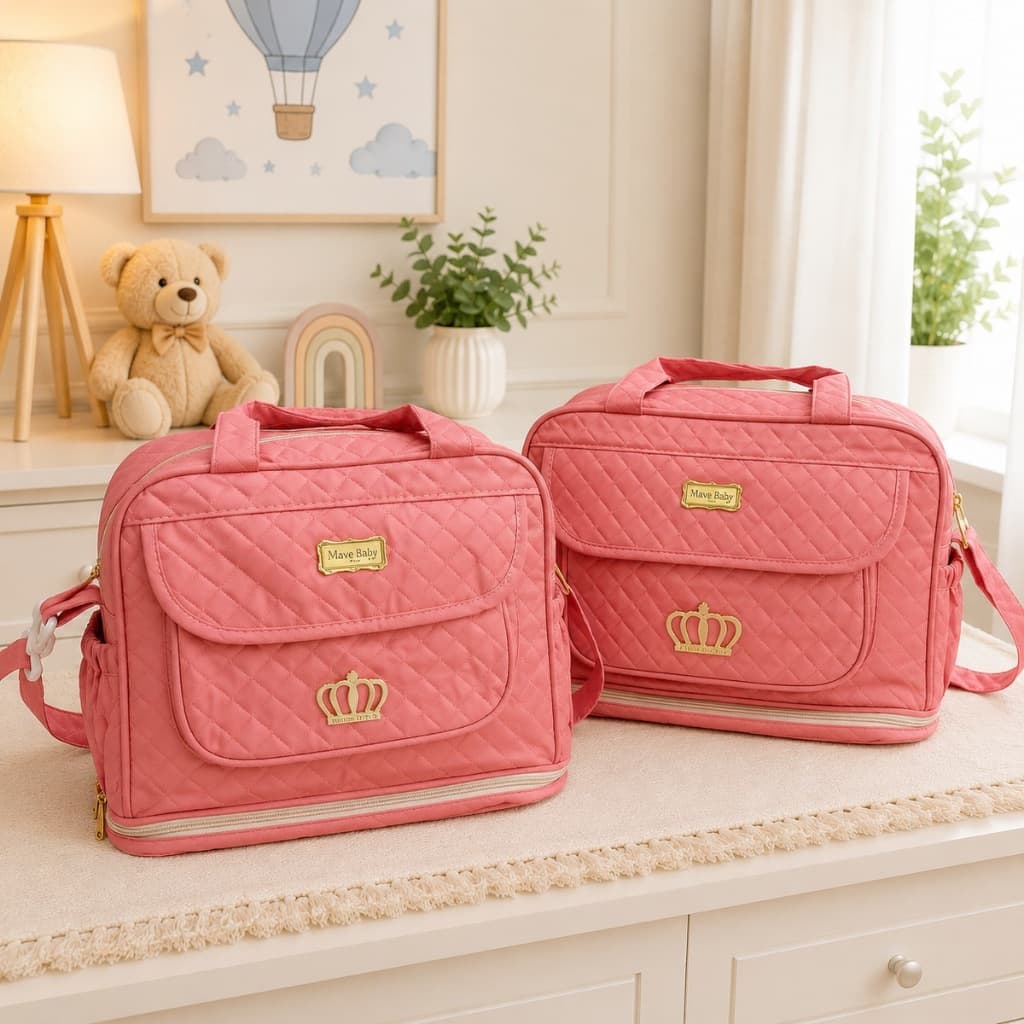 KIT BOLSA SAIDA MATERNIDADE 2 PEÇAS LUXO -BOLSA GRANDE+BOLSA MEDIA PRATICDADE
