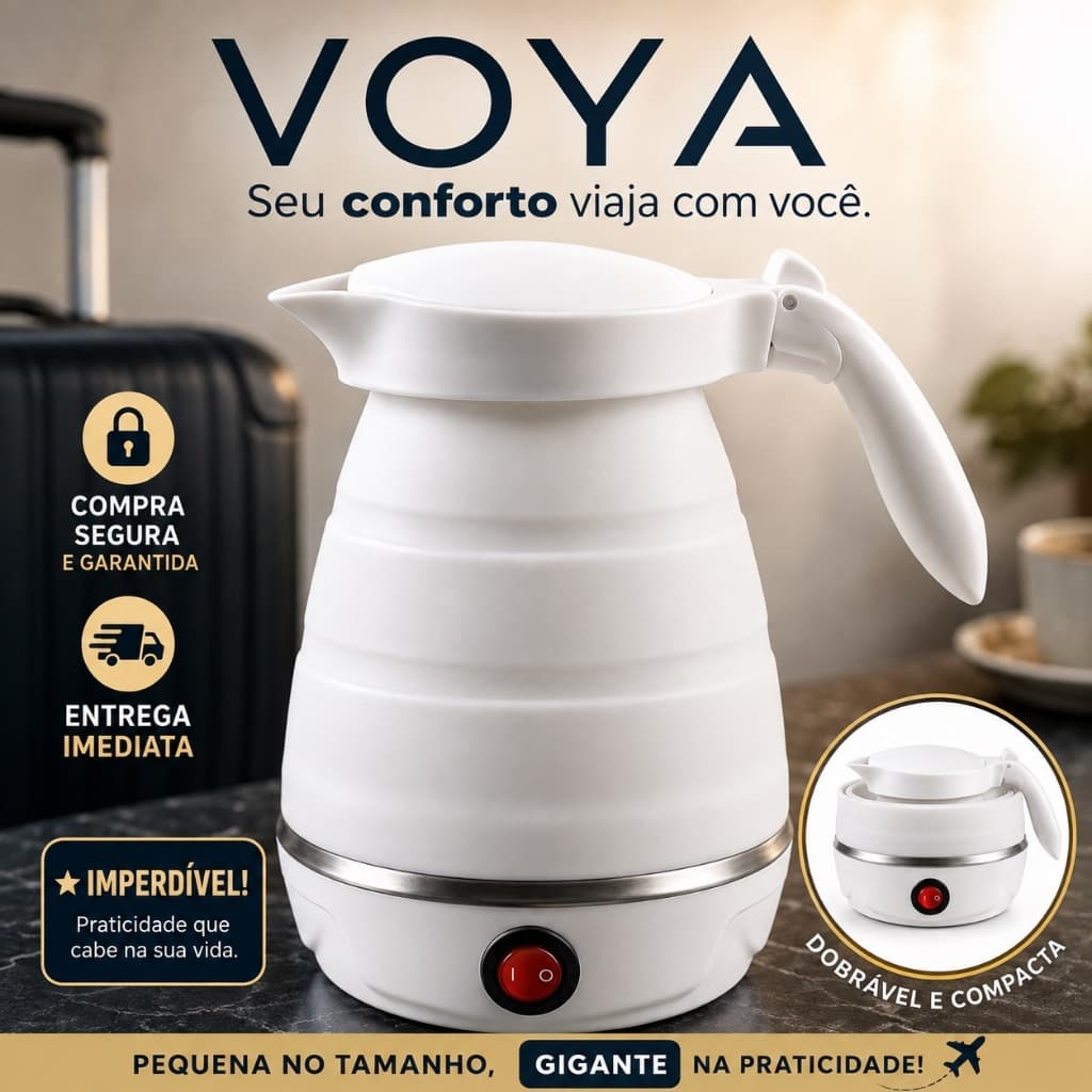 Chaleira Elétrica Dobrável VOYA 600ml Portátil Viagem Café Chá Compacta Pratica