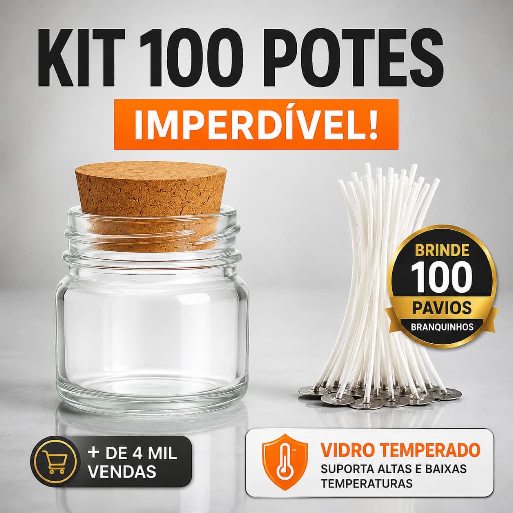 100 Potes P/ Vela C/ Rolha + 100 Pavio P/ Vela  Charmoso