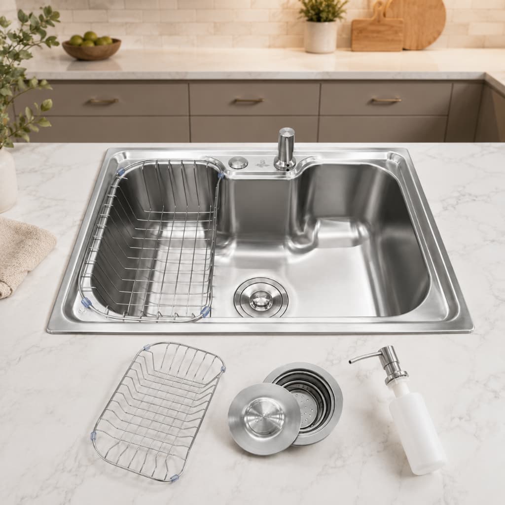 Cuba De Inox Pia Gourmet Cozinha Com Kit Acessórios 60x42cm