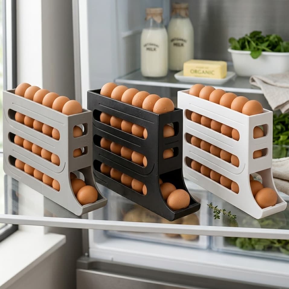 Porta Ovo para Geladeira 4 Andares Organizador Branco Cinza Preto Plástico