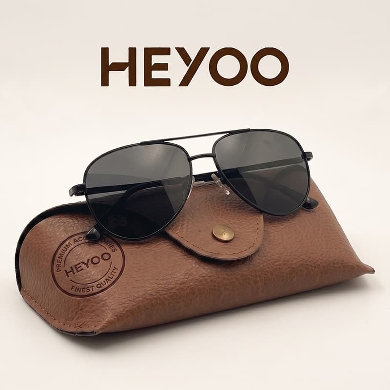 HEYOO Óculos de Sol Aviador Armação Metálica Polarizado UV400 Anti Reflexo Ideal Para Condução Unissex