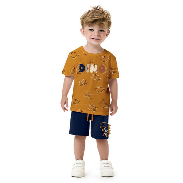 Conjunto verão infantil Masculino Conjunto Menino Infantil Kit Conjunto infantil Bermuda Camisa Kids DINOSSAUROS