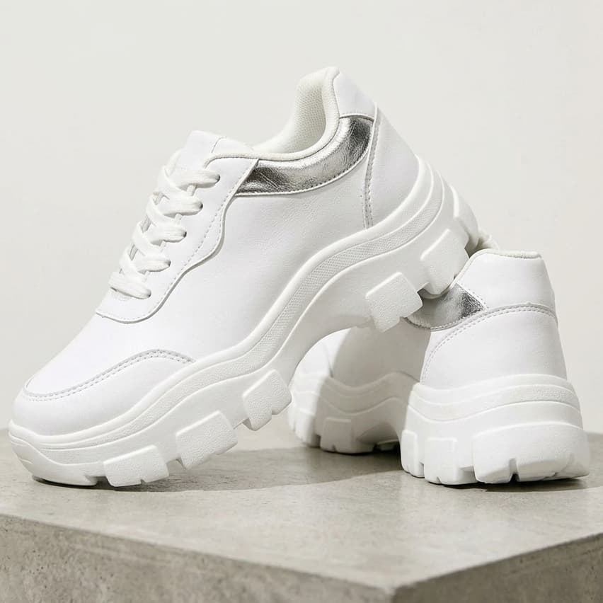 Tênis Feminino Chunky Branco Plataforma Sola Alta Confortável