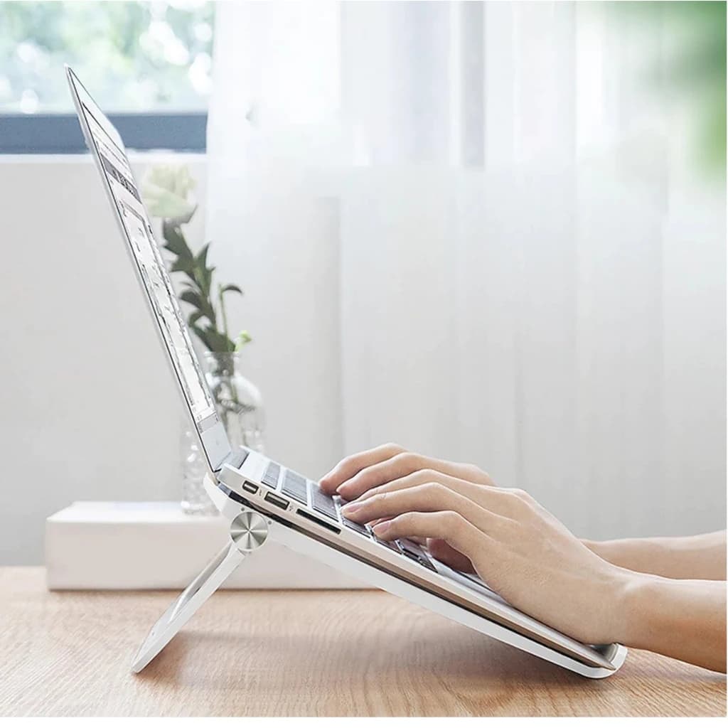 Suporte Notebook Branco Dobravel Ergonomico Ajustavel Antiderrapante Mesa Portatil Leve