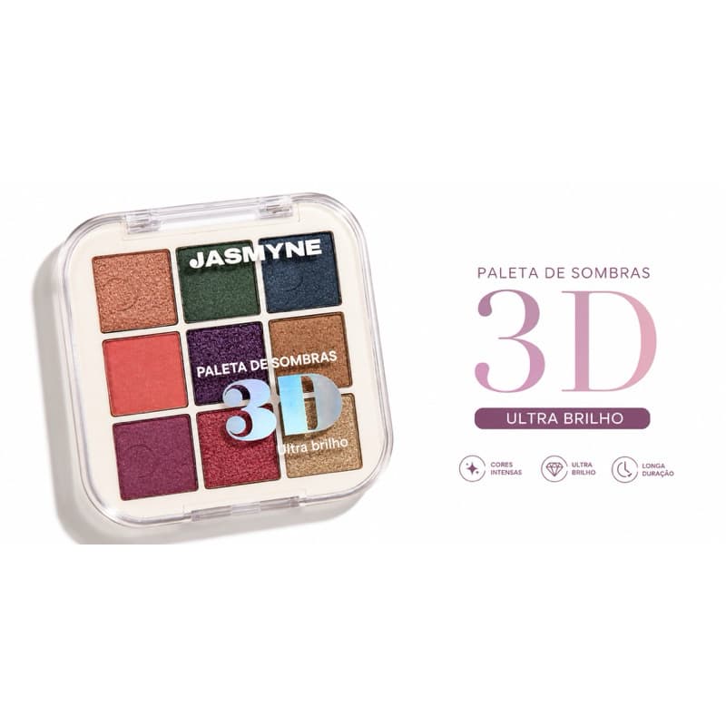 Paleta de Sombras 3D Jasmyne 9 Cores Ultra Brilho Maquiagem