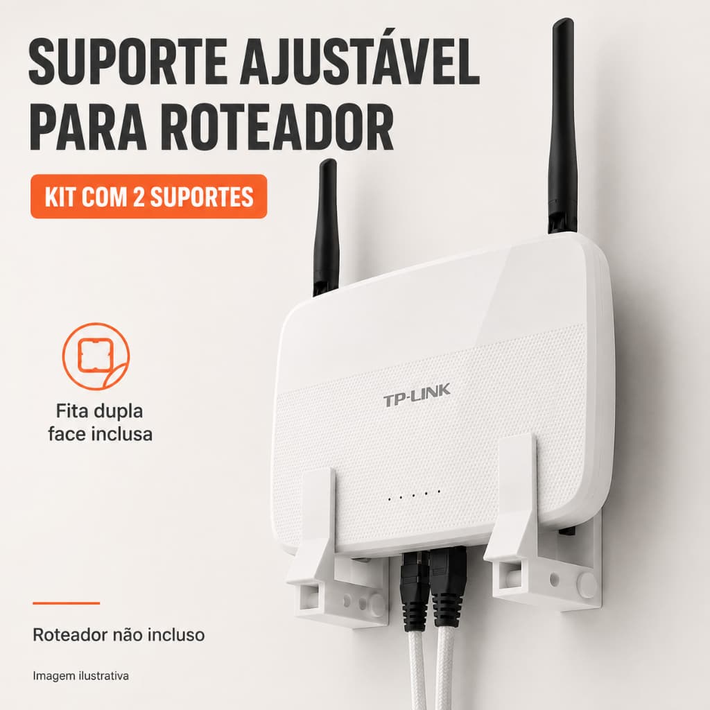 Suporte Roteador de Parede compativel Modem claro com Furo com Fita ou parafusado Universal Organizador WiFi