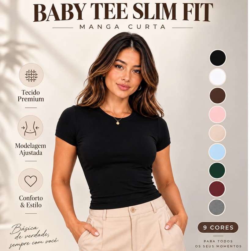 Baby Tee Feminina Blusa Slim Fit Manga Curta Compressão Justa Casual Feminina Blusinha Premium
