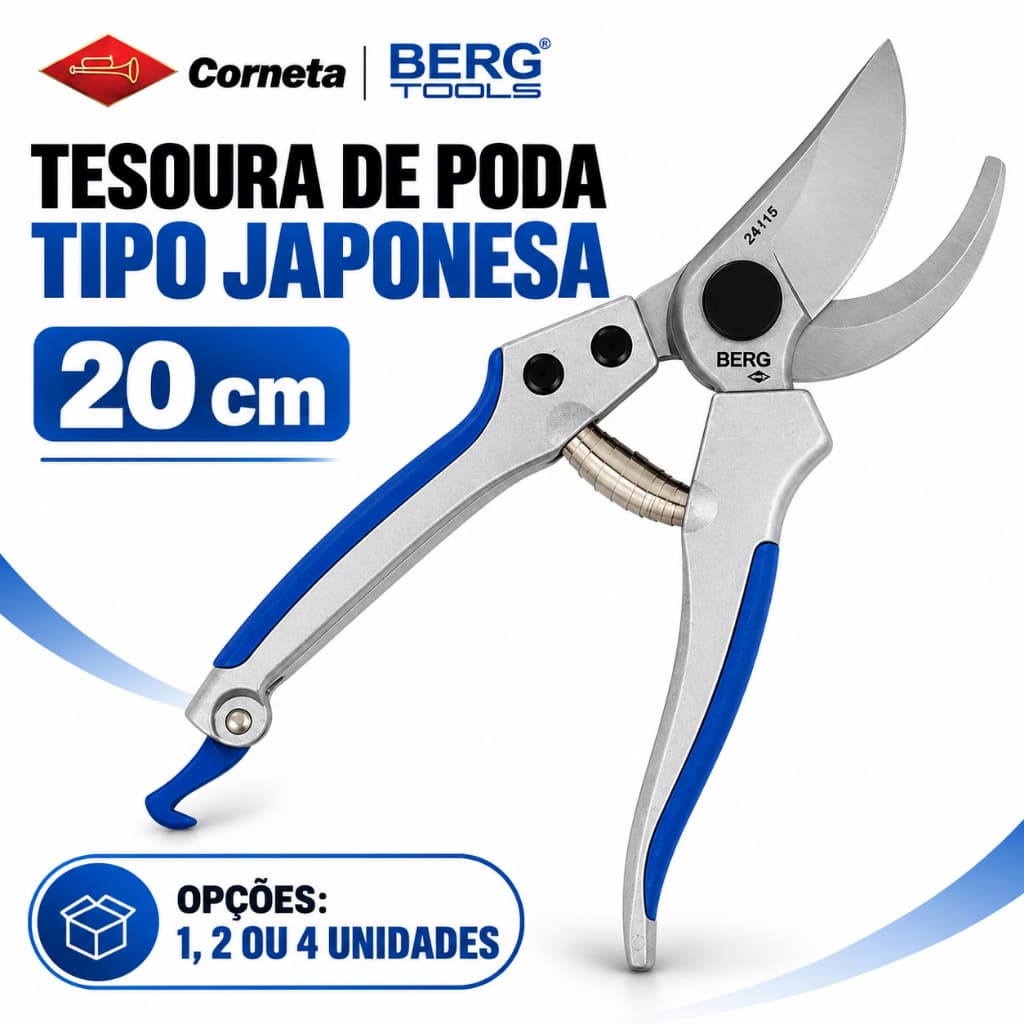Tesoura 20cm Tipo Japonesa Profissional P/ Poda Raleio Jardinagem Floricultura Corneta Berg