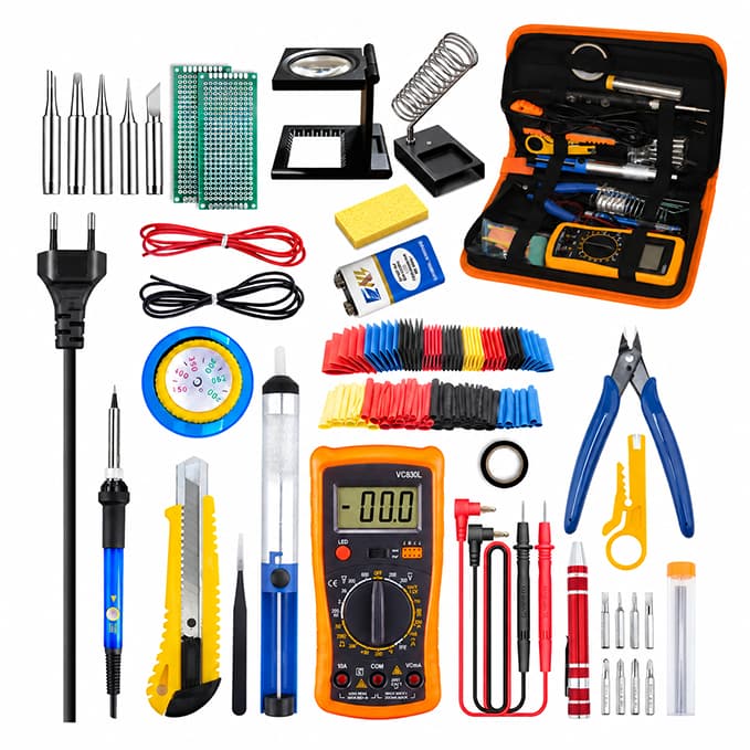 Kit Ferramentas Eletro Eletrônica Profissional：Solda Ferro + Solda E Sugador + Multimetro + Lupa 127V/220V