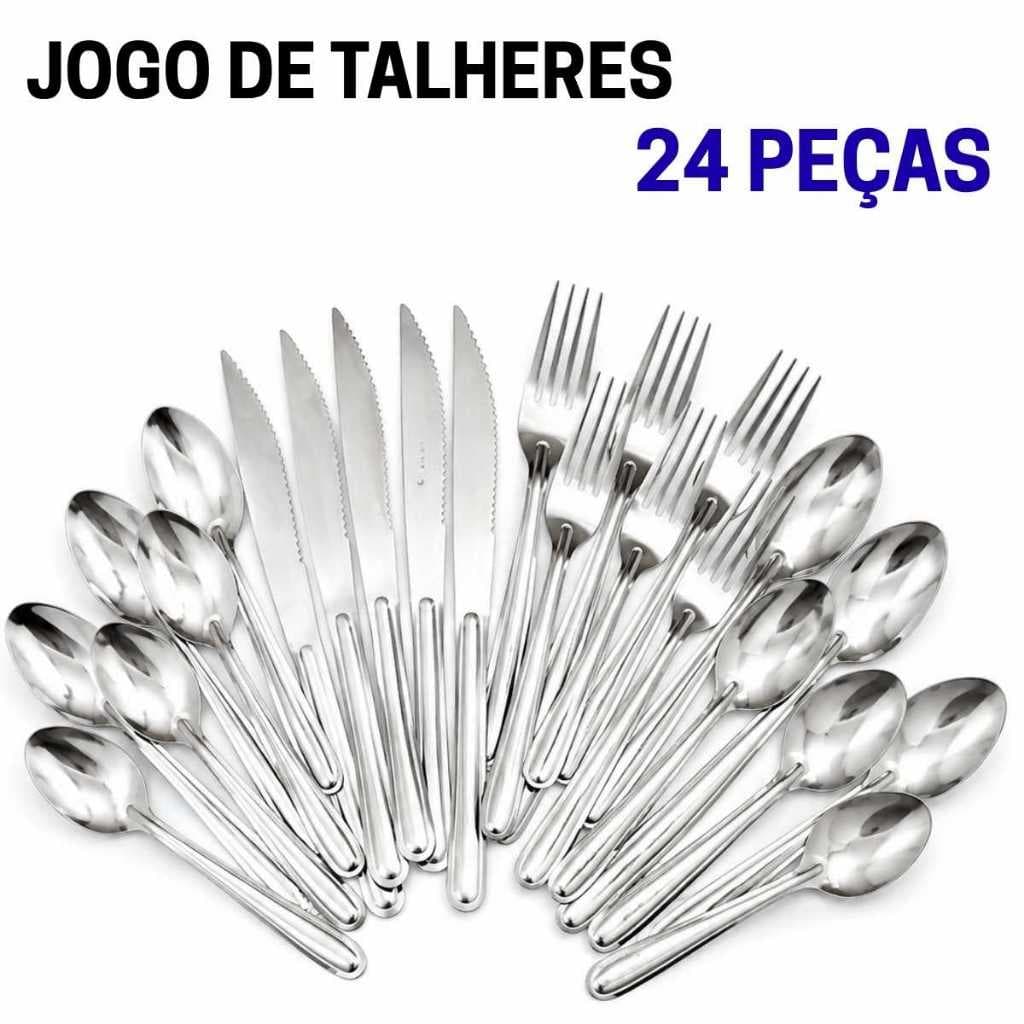 Jogo de Talheres 24 Peças com 6 Colheres de Sobremesa, 6 Colheres, 6 Garfos e 6 Facas