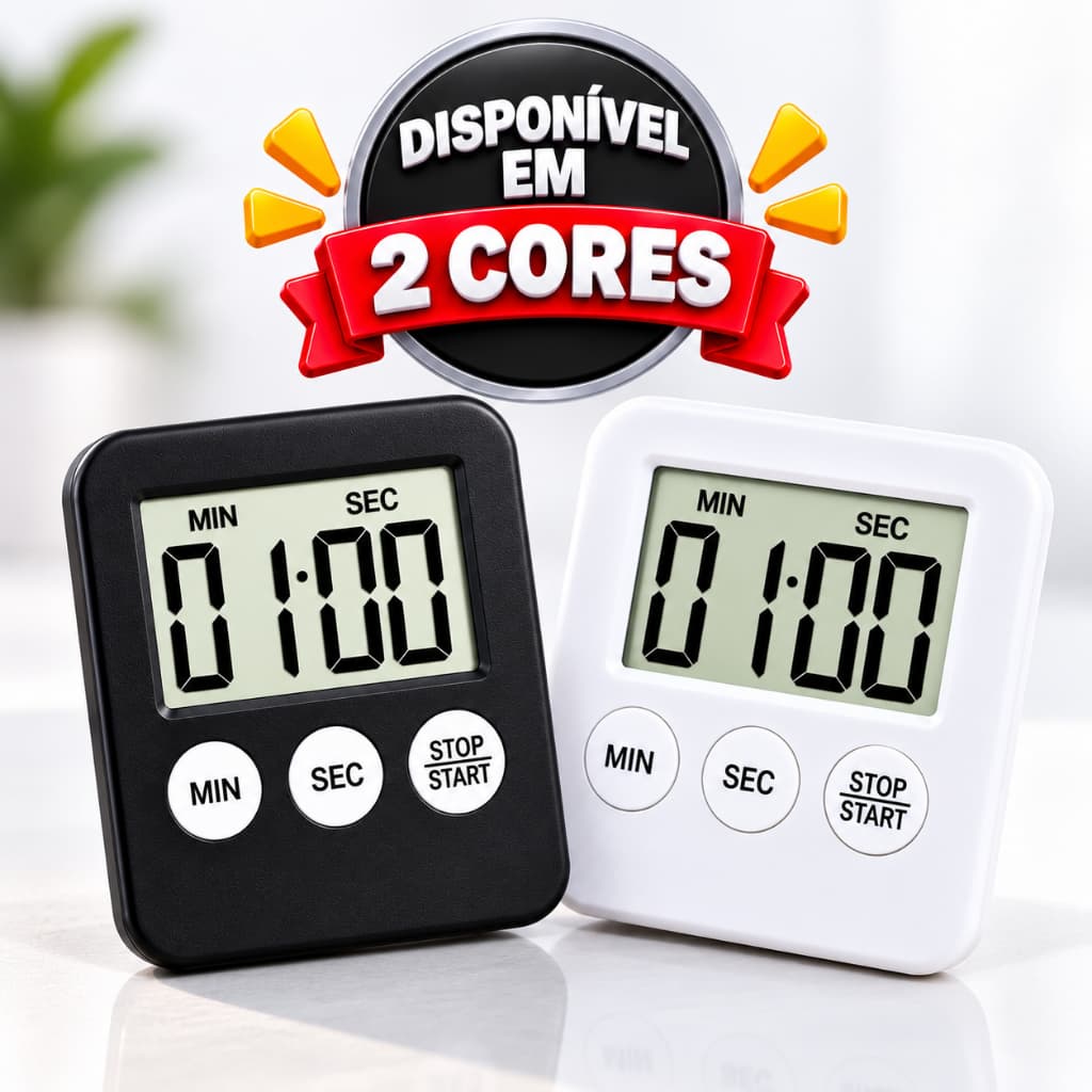 Timer Digital Cozinha Cronômetro Magnético Contagem Regressiva Alarme Imã Bateria AG10 Preto Branco Exercícios Estudos
