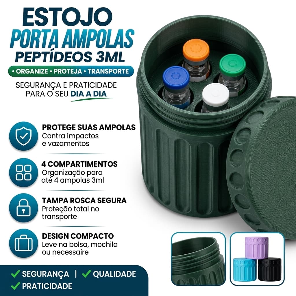 Porta Ampolas Frascos Peptídeos Tirze 3ml Estojo Organizador Reforçado para Medicamentos com Tampa