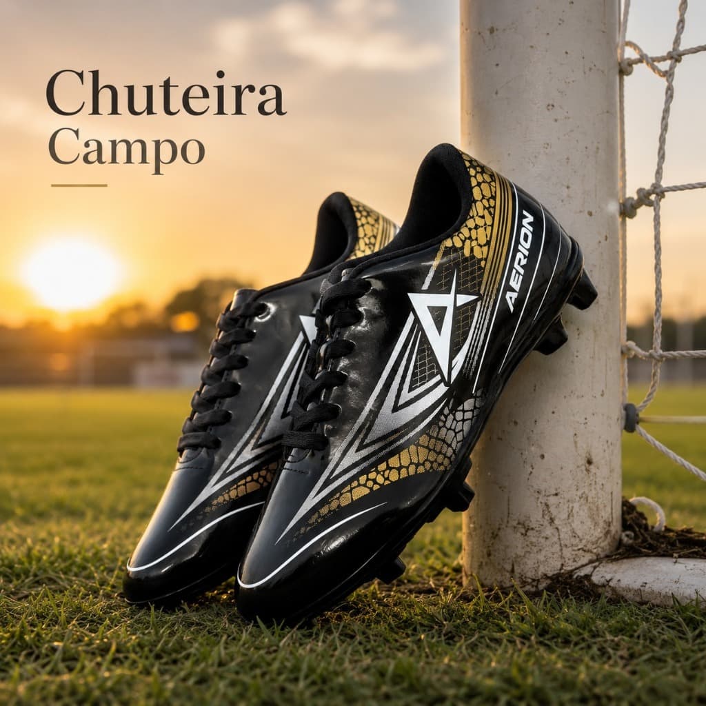 Chuteira de Futebol Campo Masculina Adulto com Travas Alta Aderência Confortável