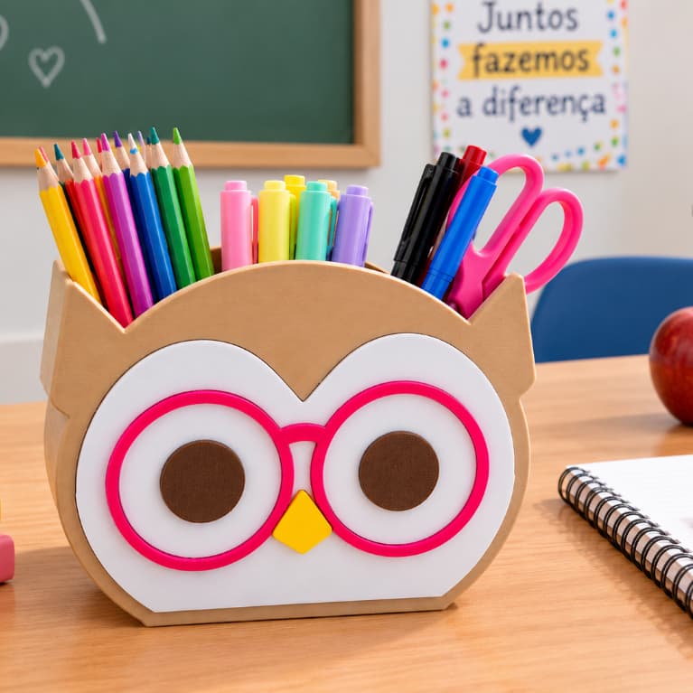 Porta Canetas e Lápis Organizador De Mesa Formato Coruja Presente Criativo Professor