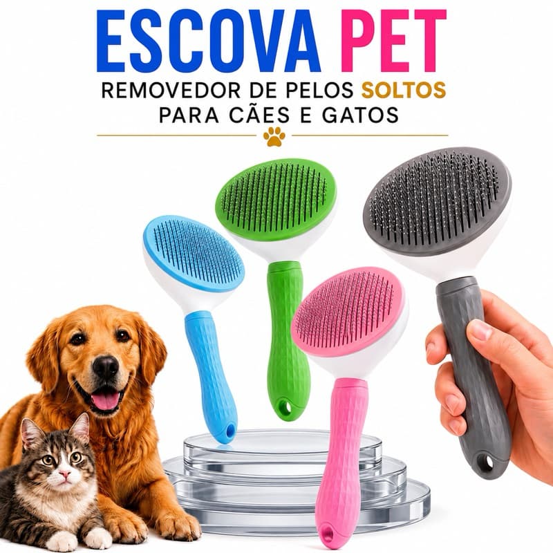 Escova Pet Autolimpante Tira Pelos Cachorro Gato Rasqueadeira Botão Removedor De Pelos Mortos Massageadora Profissional