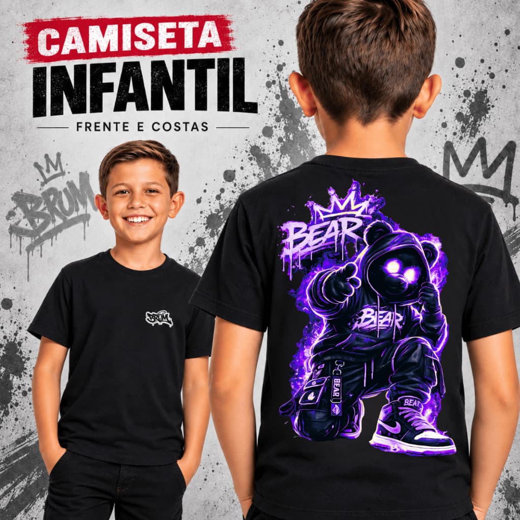 Camisetas Infantil Masculina Camisa 100% Algodão Estampa Ursinho Bear Gato Tom Premium Casual