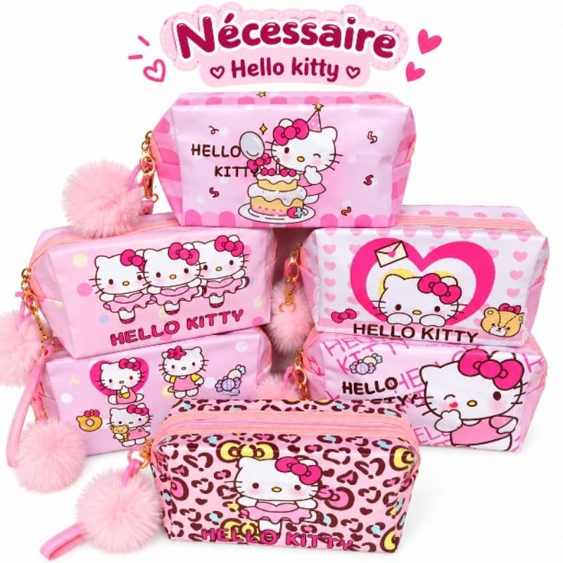 Nécessaire Hello Kitty Feminina Grande Maquiagem Cosméticos Bolsa Organizadora Rosa