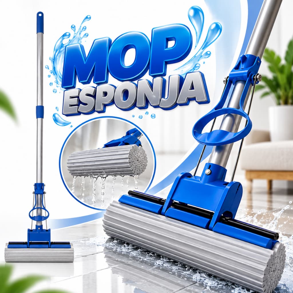 Mop Esponja 2 em 1 Rodo Com Espuma Enxuga e Varre Esfregão Rodo Mágico