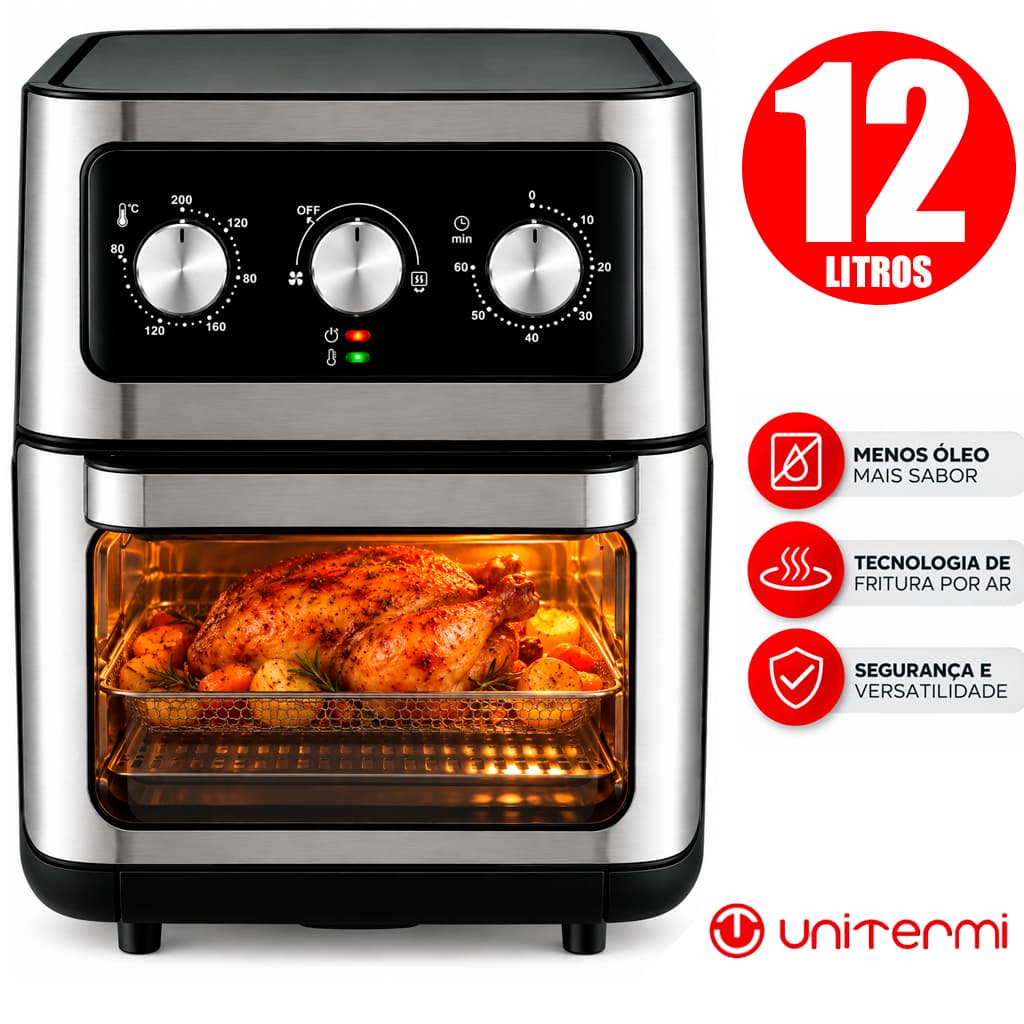 Fritadeira Air fryer Forno Cairo 12L/10,0 L Preta Forno Elétrico Display Digital Moderna Unitermi